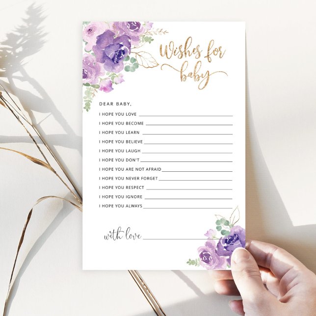 Lila lilac blommigt önskemål för baby-kort (Skapare uppladdad)