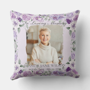 Lila Lilac Blommigt Photo Funeral in Loving Memory Kudde
