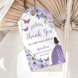 Lila Lilac Blommigt Princess Butterfly Quinceañera Presentetikett