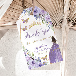 Lila Lilac Blommigt Princess Butterfly Quinceañera Presentetikett