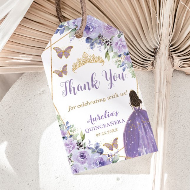 Lila Lilac Blommigt Princess Butterfly Quinceañera Presentetikett (Skapare uppladdad)