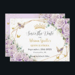 Lila Lilac Blommigt Princess Guld Quinceañera Spara Datumet<br><div class="desc">Anpassa den här söt lila lilac-blommigtens geometriska guld Quinceañera/Söt 16-årsdag,  spara datumet enkelt och snabbt. Klicka bara på knappen Anpassa den ytterligare för att redigera texterna,  ändra typsnitt och typsnitt färg. Med vacker pastelllilak ro,  fjärilar och elegant guld inslag. Matchande artiklar tillgängliga i arkivet. c) Somerset Bra Paperie</div>