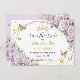 Lila Lilac Blommigt Princess Guld Quinceañera Spara Datumet