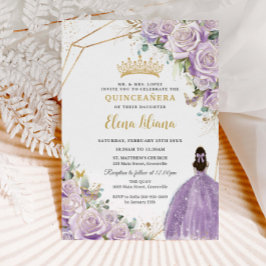 Lila Lilac Blommigt Princess Guld Quinceañera XV Inbjudningar