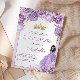 Lila Lilac Blommigt Quinceanera Guld Princess Inbjudningar