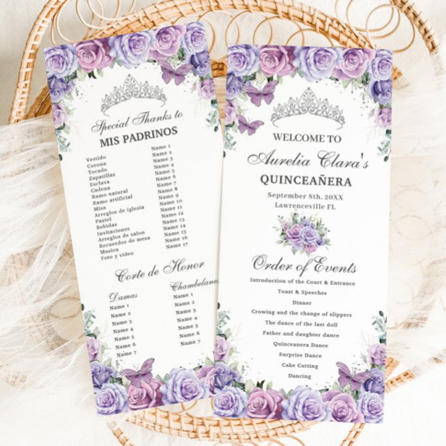 Lila Lilac Blommigt Quinceañera Order of Events Program (Skapare uppladdad)