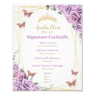 Lila Lilac Blommigt Quinceanera Pub Cocktail Menu Fototryck