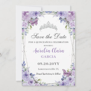 Lila Lilac Blommigt Quinceañera Sweet 16 Silver Spara Datumet