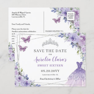 Lila Lilac Blommigt Quinceanera Sweet sixteen Spar Meddelande Vykort