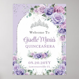 Lila Lilac Blommigt Ro QUINCEAÑERA Silver Arch Poster