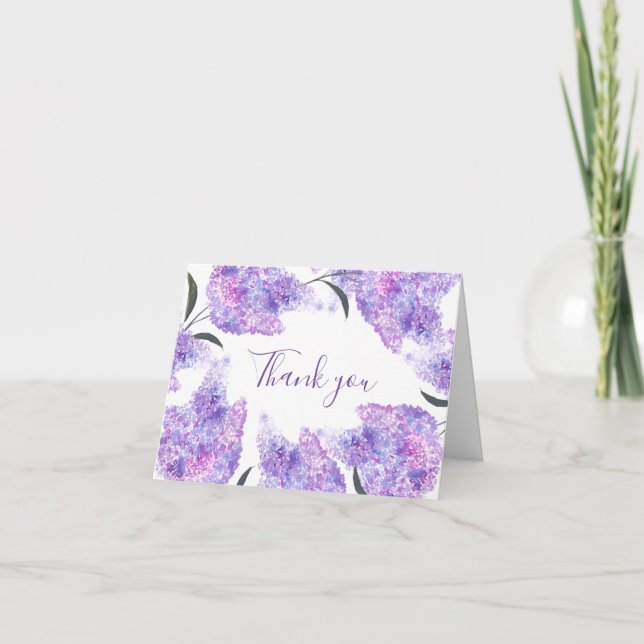 Lila Lilac Blommigt Sommaren Bröllop Tack Kort (Framsida)