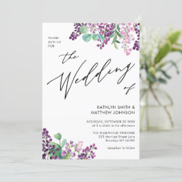 Lila Lilac Blommigt Watercolor all in One Bröllop Inbjudningar