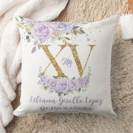 Lila Lilac Blommigt XV QUINCEAÑERA Quince Keepsaké Kudde