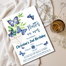 Lila lilac & blue butterfly thema 2:a födelsedag