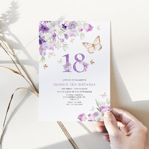 Lila Lilac Butterflies 18:e födelsedagsinbjudan Inbjudningar