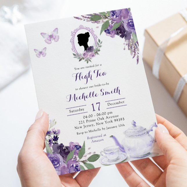 Lila Lilac Cameo Engelska eftermiddagen Tea Inbjud Inbjudningar (Skapare uppladdad)