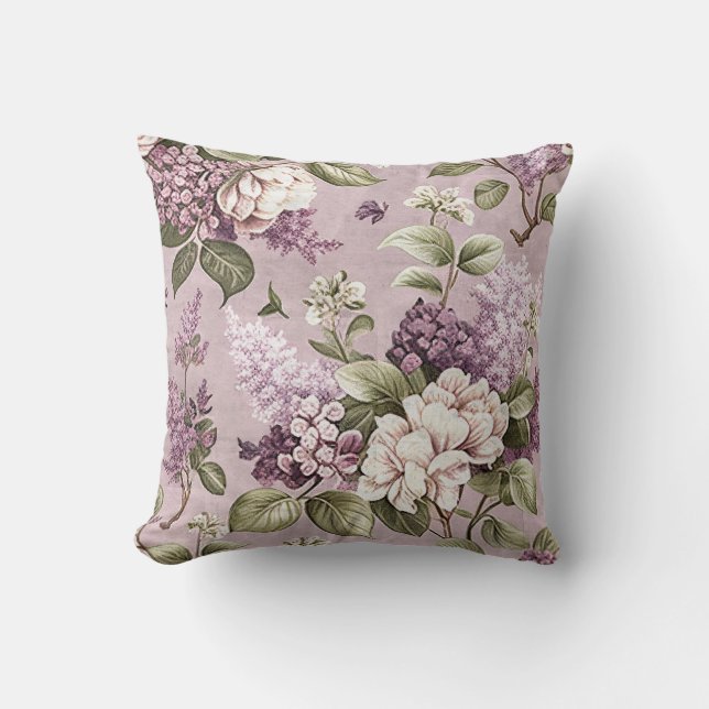 Lila Lilac Flower Vintage Mönster Kudde (Framsida)
