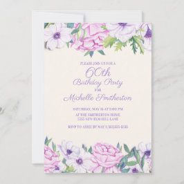 Lila Lilac Flowers 60:e Födelsedagsfesten Inbjudningar
