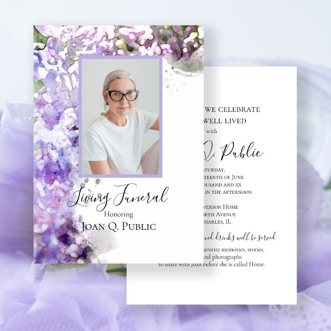 Lila Lilac Flowers Living Funeral Party Inbjudningar (Skapare uppladdad)