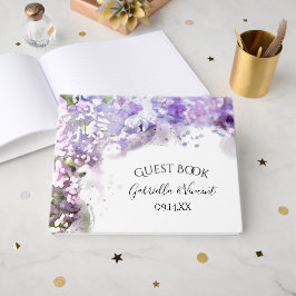 Lila Lilac Flowers Watercolor Bröllop Guest Bok