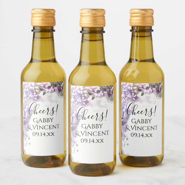 Lila Lilac Flowers Watercolor Bröllop Vin etikett (Flaskor)