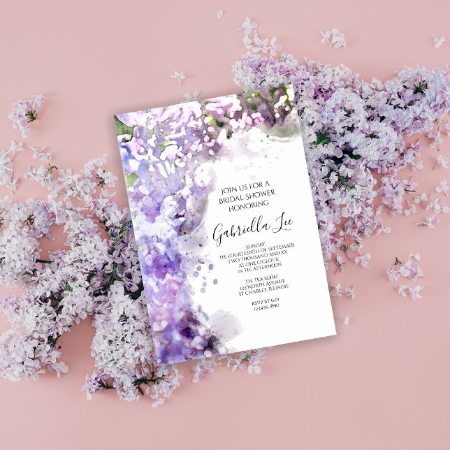 Lila Lilac Flowers Watercolor Möhippa Inbjudningar (Skapare uppladdad)