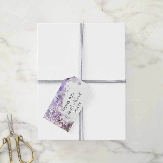 Lila Lilac Flowers Watercolor Wedding Favor Märkre Presentetikett (Med Snöre)