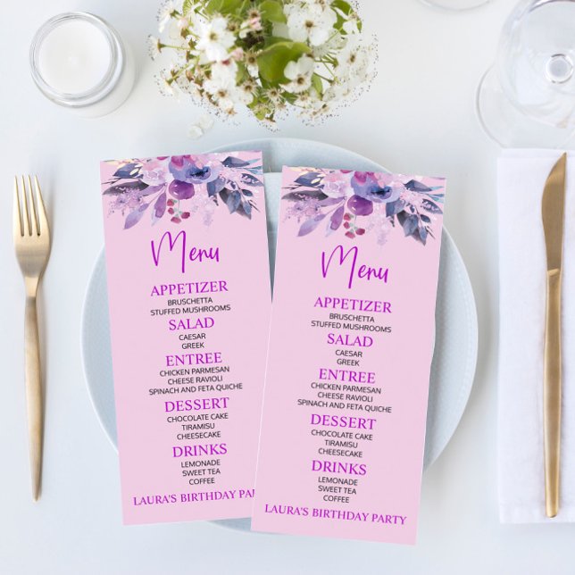 Lila Lilac Födelsedagsfest Food Menu Meny (Skapare uppladdad)