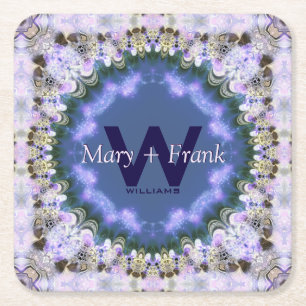 Lila Lilac Fractal Snöre Monogram Papper Underlägg Kvadrat