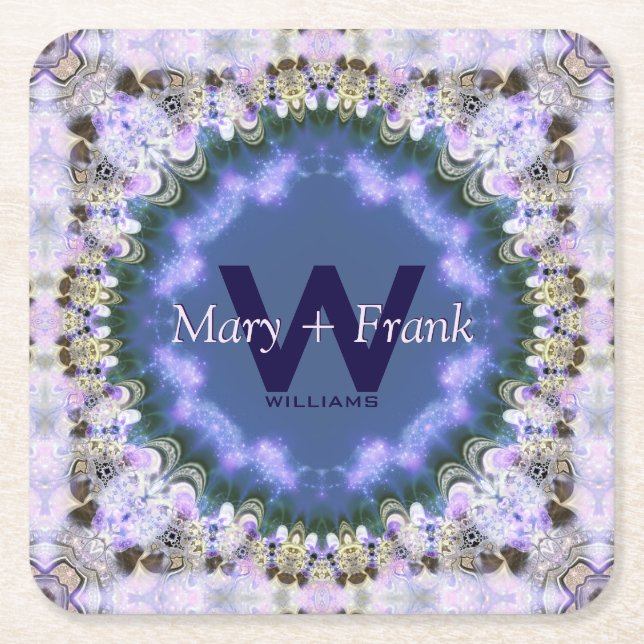 Lila Lilac Fractal Snöre Monogram Papper Underlägg Kvadrat (Framsidan)