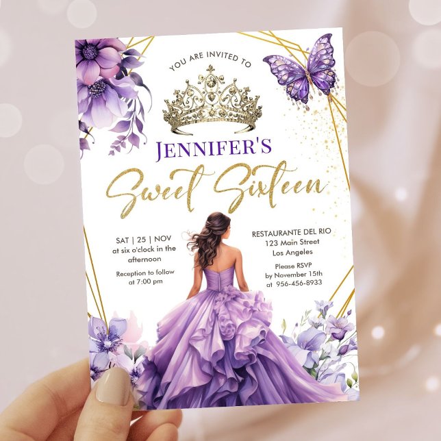Lila Lilac Girl Princess Tiara Blommigt Sweet 16 Inbjudningar (Skapare uppladdad)