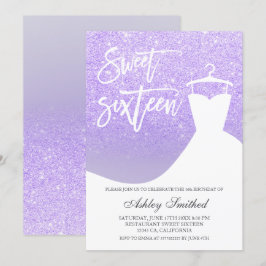 Lila lilac glitter elegant chic-klänning Söt 16 Inbjudningar