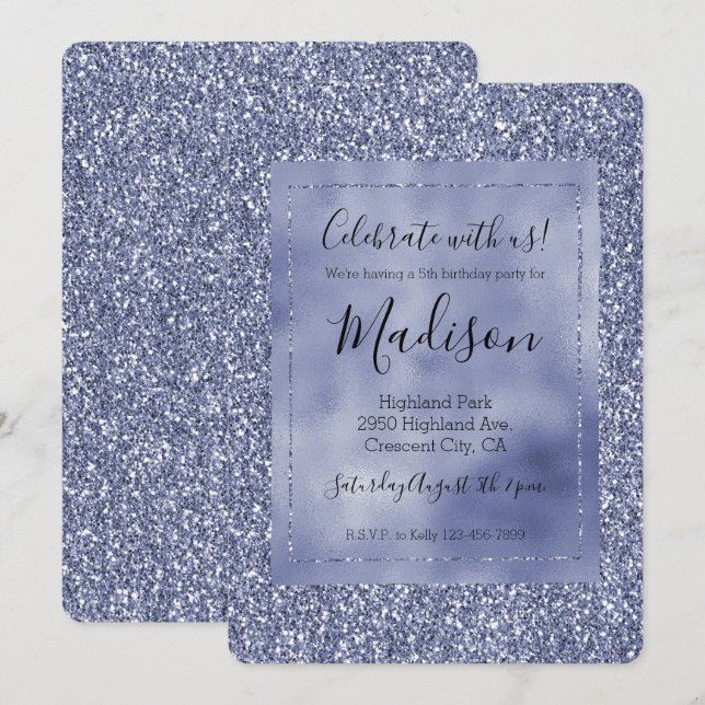 Lila Lilac Glitz Glam Glitter Gnistra Inbjudningar (Fram/baksida)