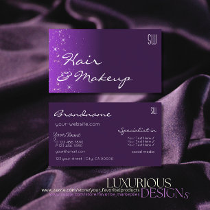Lila Lilac Gradient Glitter Stars med Monogram Visitkort