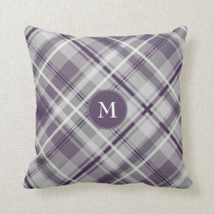 lila lilac grått plaid kudde