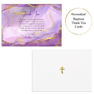 Lila Lilac Guld Marble Orthodox Baptism Tack Kort