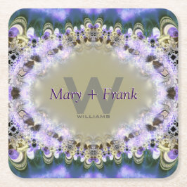 Lila Lilac Guld Snöre Monogram Papper Underlägg