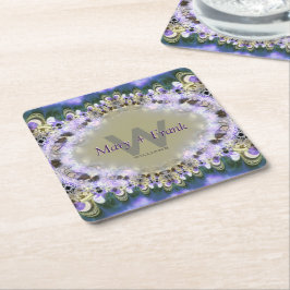Lila Lilac Guld Snöre Monogram Papper Underlägg Kvadrat