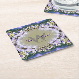 Lila Lilac Guld Snöre Monogram Papper Underlägg Kvadrat