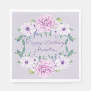 Lila Lilac Lavender Blommigt Personlig Birthday Pappersservett