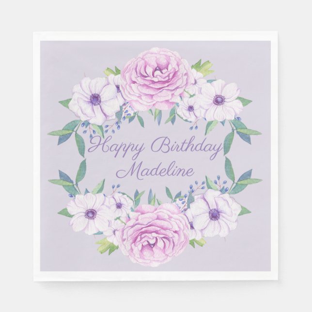 Lila Lilac Lavender Blommigt Personlig Birthday Pappersservett (Framsidan)