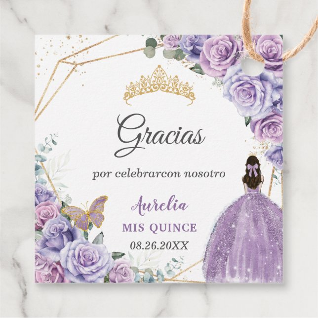 Lila Lilac Lavender Blommigt Quinceañera Princess Gåvor Etiketter (Baksida)