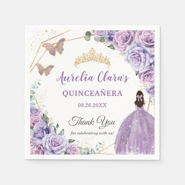 Lila Lilac Lavender Blommigt Quinceañera Princess Pappersservett (Framsidan)