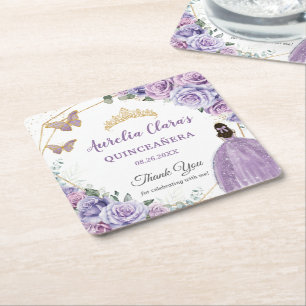 Lila Lilac Lavender Blommigt Quinceañera Princess Underlägg Papper Kvadrat