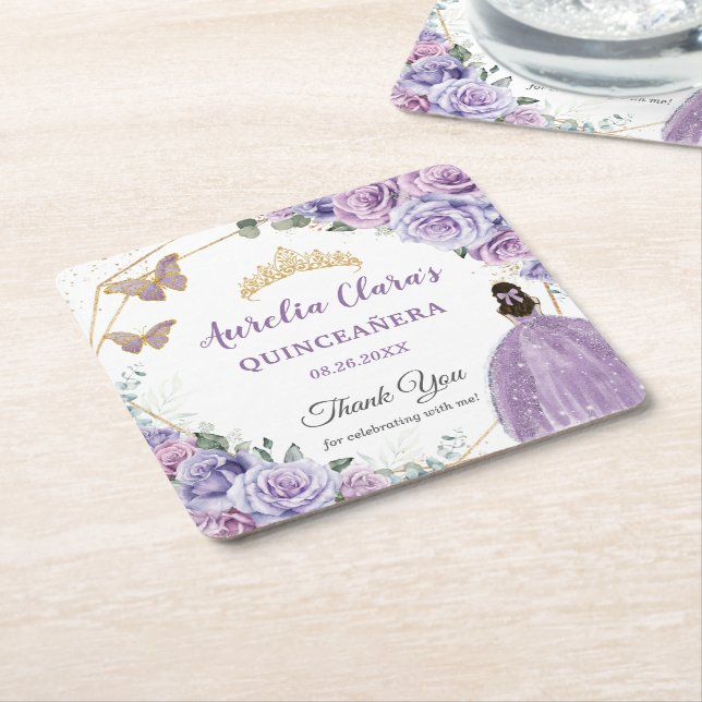 Lila Lilac Lavender Blommigt Quinceañera Princess Underlägg Papper Kvadrat (Vinklad)