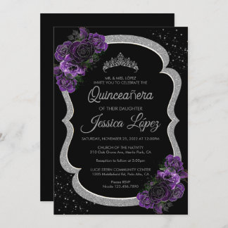 Lila Lilac Lavender Blommigt Quinceañera Silver Inbjudningar