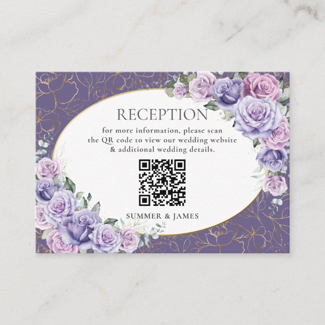 Lila Lilac Lavender Blommigt Wedding Reception QR Tilläggskort (Framsida)