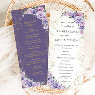Lila Lilac Lavender Line Art Blommigt Bröllop Program