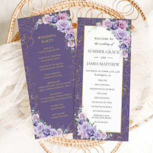 Lila Lilac Lavender Line Art Blommigt Bröllop Program