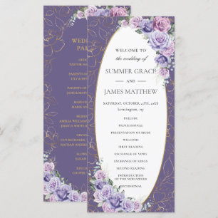Lila Lilac Lavender Line Art Blommigt Bröllop Program